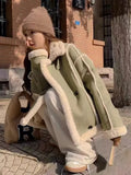 Aesthetic Long Sleeve Padded Jackets Women y2k Style Wool-lined Winter Warm Loose Cardigan Coat Windproof