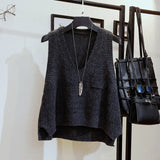 Sleeveless Fashion Sweater Vest Women Loose Pocket Decoration Frill Knitted Bottoming Sweater Vest Pullover Female
