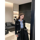 Vintage Jackets Women Black Tweed Cropped Coat Korean Elegant Thicken Single Breasted Blazer Casual Short Outerwear