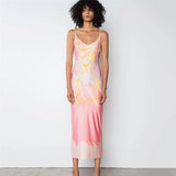 Boho Blue Printed Tight Slip Dress Women Summer Clothes 2022 Elegant Spaghetti Straped Back Open Party Maxi Dresses