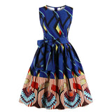 African Women Office Dress 50s Vintage Pin Up A Line Fashion Lady Work Wear Retro Tunic High Waist Midi Pleated