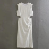 2023 Cut Out Long Dress Women Summer Sleeveless White Black Dress Woman Fashion Ruched Midi Elegant Party Dresses For