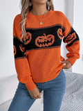 And Winter Live Halloween-Themed Pumpkin Head Bumpy Long-Sleeved Sweater Women's