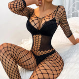 Women Rompers Sexy Hollow Out See Through Teddies 2022 Summer High Elastic Cat Suit Night Club Party One Piece