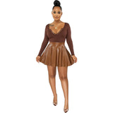 Sexy Nightclub Party Solid Color Leather Swing Mini