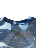 Mesh Long Sleeve Marble Print Crop Top- Outfit