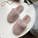 Women House Slippers Shoes Rabbit Fur Slippers 2019 Real Hair Slides Female Furry Indoor Flip Flops Fluffy Plush Shoes