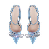 Onlymaker Women Pointed Toe Elegant Sandals Crystal Butterfly-knot Ankle Strap Buckle Thin High Heels Wedding Party Dress