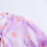 Spring Printing Lotus Leaf Lantern Sleeve Top