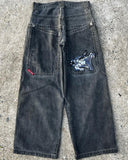 Y2k Hip Hop Cartoon Graphic Print Vintage Baggy Jeans Black Pants Men Women High Waist Wide Leg