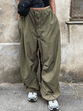 Size Friendly Low Waist Parachute Cargo Pants- Outfit