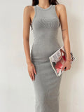 Rib-Dress Dress Body-Body-Skinny Vest Sleeveless One-Step Skirt