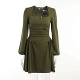 Style Spring A-Line Dress For Women 2023 New Square Collar Puff Sleeve Mini Dresses Casual Elegant Ladies