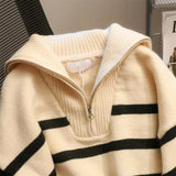 Women Sweater Oversize Zipper Knitted Pullover Long Sleeve Stripe Loose Ladies Sweaters Autumn Winter Women's