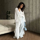 Temperament Niche Lotus Side V-Neck Irregular Drag-And-Drag Chiffon Sleeve