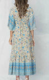 Queens Women Floral Print Batwing Sleeve Beach Bohemian Maxi Dresses Ladies V-neck Tassel Summer Boho Dress