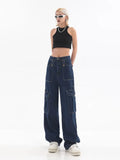 Vintage Baggy Jeans Women's Pockets Wide Leg Cargo Pants Y2k Streetwear Harajuku Casual High Waist Denim Straight