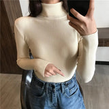 Casual Solid High Collar Jersey Punto Mujer Turtleneck Slim Vintage Jumper Soft Pull Femme Winter White Knitted