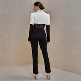 Two Piece Set Women Suit Blazer and Pants Club Two Piece Outfits Runway Clothes 2020 Fall Black and White 2 Piece