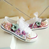 Wedges Canvas shoes Women's casual shoes Women's handmade custom Three-dimensional sequins Flowers White