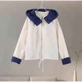 Removable Puffer Hoddie Patchwork Zipper Jacket- Outfit