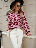 Tops 2022 Women Autumn Winter New Leopard Print Stitching Sweater Streetwear Round Neck Long Sleeve Knitting