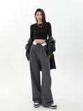 Baggy Grey Suit Pants Vintage Patchwork Low Rise Straight Casual Pants Korean Fashion Women Capris Jogging