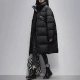 Women Winter New Fashion White Duck Down Jacket Female Long Print Hooded Outerwear Ladies Loose Thicken Warm