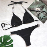 Zingj 2023 New Crystal Diamond Women's Swimsuit Plain Strap Sexy Backless Bikini