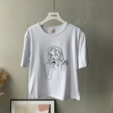 2021 Summer Abstract Character T-shirts Women Cotton Tops Tee Short Sleeve Printing