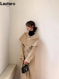 Spring Autumn Elegant Chic Long Khaki Shawl Style Trench Coat for Women Double Breasted Luxury Designer Clothing