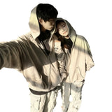 Mud Dyed Old Hooded Hoodie Sticker Oversize Couple With Open Shirt Zipper Handsome