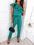 Off Shoulder Backless Office Romper Summer Sleeveless Wide Leg Pants Slit Overalls Women V Neck Wrap Night Party