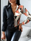 Long Sleeve V-neck Color-block Retro Shirt