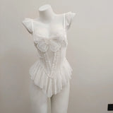 Pure-Style Purple Bow Bow Mesh Yarn Women's Summer Sexy Bare Backs Thin Slings With Pajamas