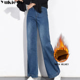 jeans for women trousers winter warm fleece loose wide leg women's jeans femme clothess straight pants high