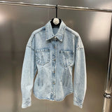 2022 Autumn Turn Down Collar Blue Slim Denim Jacket Short Mini Skirt Two Piece Set Women Outfits