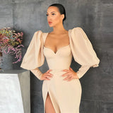 Women's Dress Elegant Tunics Pull Sleeve High Split Evening Party Dresses Y2K Tight Long Maxi Formal Vestidos Red Black