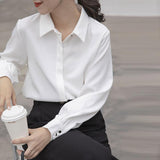White Shirts Long Sleeve Office Lady Elegant Blouses Korean Fashion Simply Chic Button Up Basic Tops Female 2022