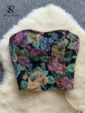 Fashion Strapless Sexy Print Beach Top Summer Elastic Ruched Camsiole 2023 Streetwear Korean Floral Backless Tank