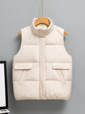 Simple Down Coats Women Autumn And Winter Solid Color Turn Down Collar Zipper Sleeveless Puffer Jacket Chaquetas