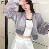 Women Cropped Thin Summer Zipper Pure Color Cool Simple Outwear Sun Protection Outdoor Fashion Ladies Leisure