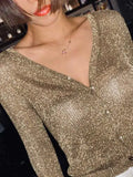 glitter knit top with pearl buttons and