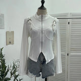 Shooting Irregular Zipper Collar Short Small Coat With Long Sleeves And Bottom Shirt