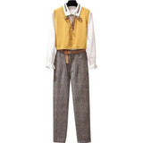 Yellow Girl 3 Piece Set Women Office Work Ladies Suits Fall Winter Outfits Casual Korean Style Vest Shirt Pants