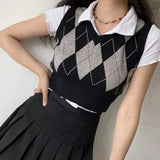 Style Y2k Sweater Vest Women Pullover Knitted Vest Sleeveless Sweaters for Women Fashion Vintage Argyle Women's
