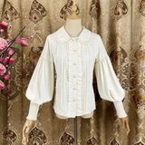 Black Lolita Blouse Women Vintage Sweet Preppy Style Lantern Sleeve Kawaii White Shirt Female Lace Soft Girl Loose