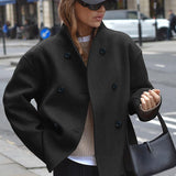Code Women's Double Buckle Solid Color Of The Coat Coat Casual Temperament British Style Cloth