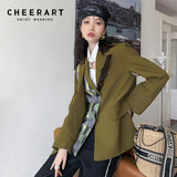Contrast Stitch Green Patchwork Designer Blazer For Women Elegant Stylish High Fashion Coat And Jacket Autumn
