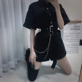 Black Jumpsuit Overalls Women Playsuit Gothic Y2k Shorts Sets Short Sleeve Outfit Harajuku Vintage Trouser Suits